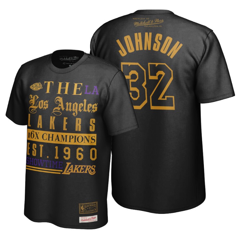 Men's Los Angeles Lakers Magic Johnson #32 NBA Mamba Showtime Established Hardwood Classics Black Basketball T-Shirt AOD3483ZJ